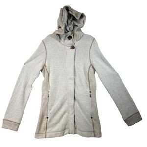 Prana Hooded Button Up Jacket Womens Size‎ S Beige Knit Coat Outdoor Casual